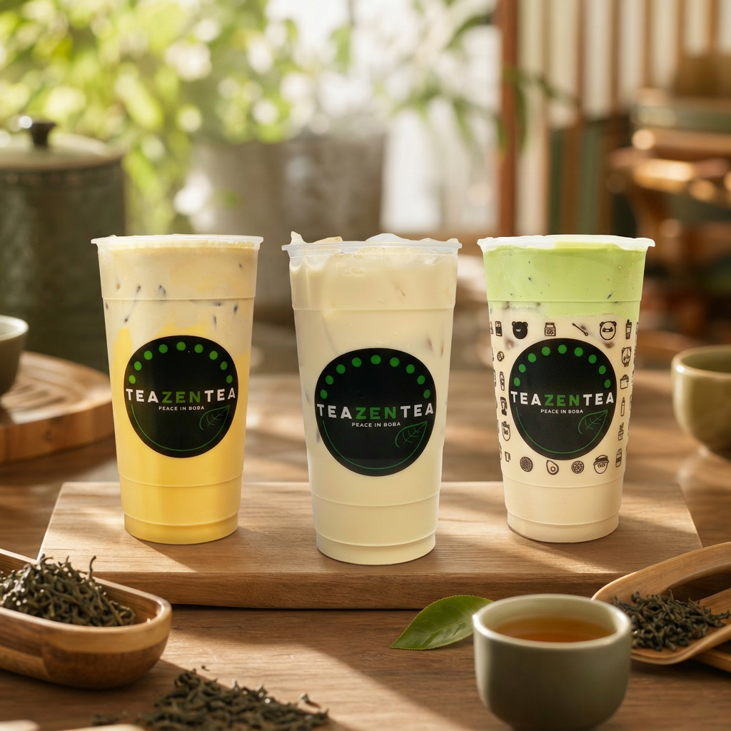 Signature TEAZENTEA milk tea with strawberry cream top